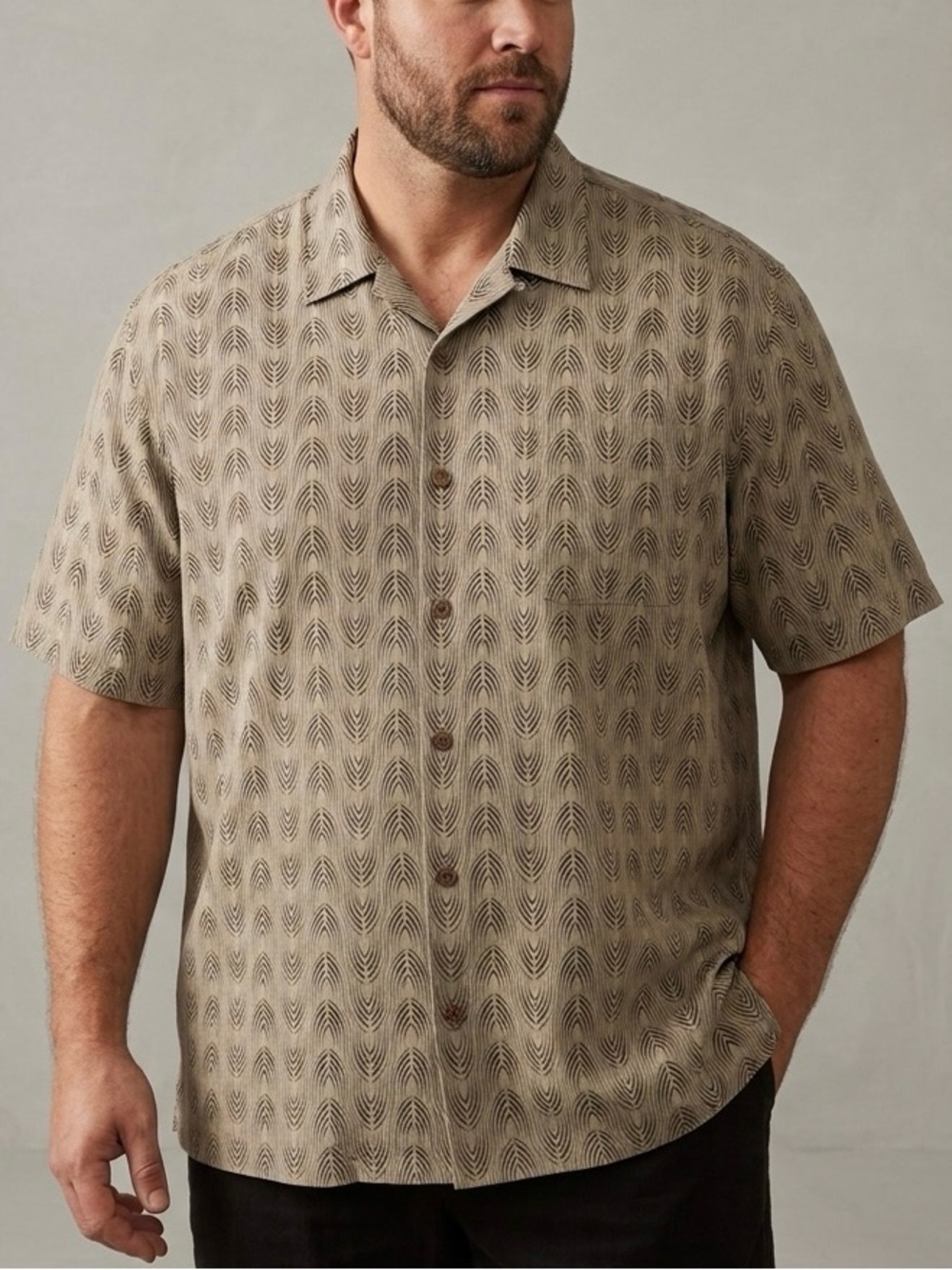 Tommy Bahama Shirt Mens Large L Tencel Cotton Short Sleeve Camp Button Up Tan